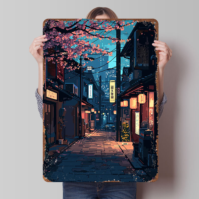 Retro Gaming Tokyo - Plaque en métal Pixel Art Tokyo