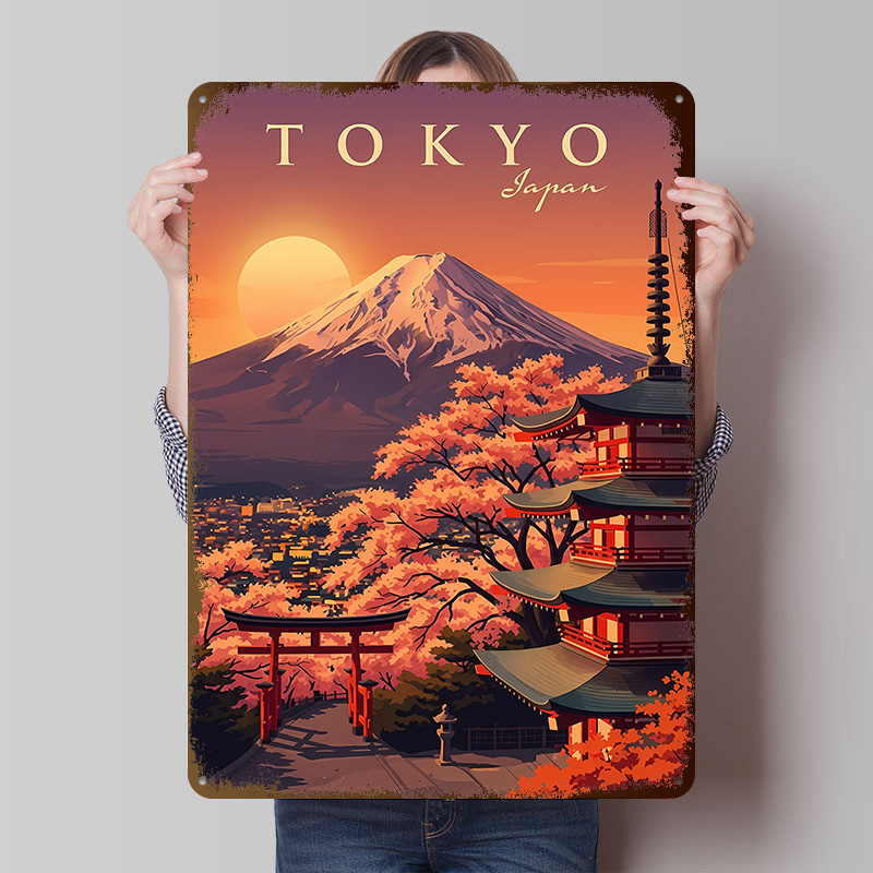 Retro Gaming Tokyo - Affiche Métallique Vintage de Voyage Tokyo